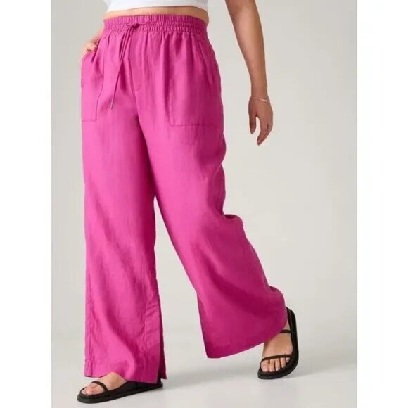 ATHLETA RETREAT WIDE LEG LINEN PANTS PANT RESORT VACATION PINK XXS PETITE - Picture 3 of 15